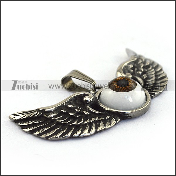 big brown angel eye pendant with 2 wings p002086
