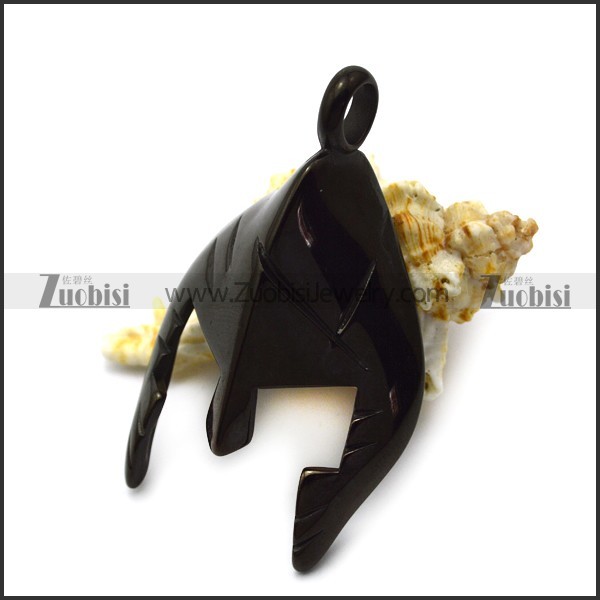 Black Plated Stainless Steel Spartan Helmet Pendant p006466