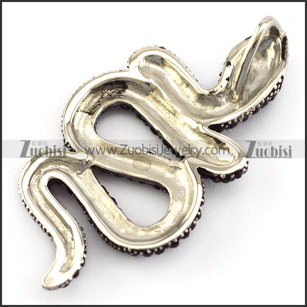 Black Rhinestones Snake Pendant in Steel p005731