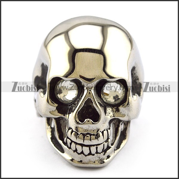 High Polishing Stainless Steel Skull Ring with 2 Crystal Rhinestones Eyes r004298