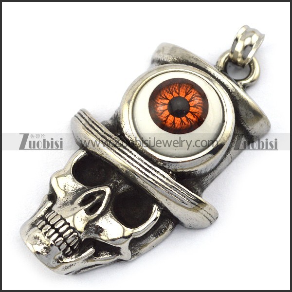 Brown Evil Eye Stainless Steel Cowboy Skull Pendant p005277