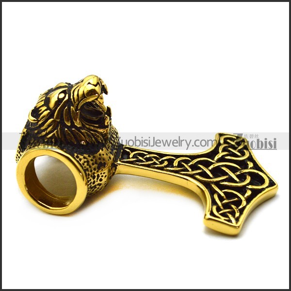 53MM Long Vintage Gold Solid Viking Lion Head Pendant p007017