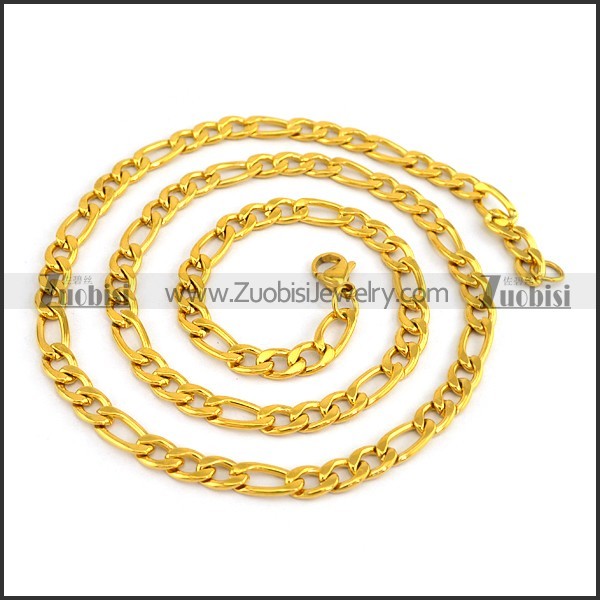 24K Gold Plated Figaro Chain in Steel n001192