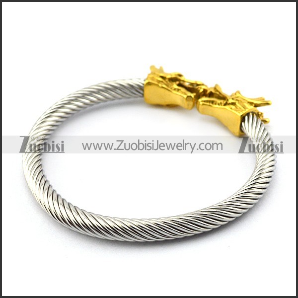 Silver Stainless Steel Wire Balge with Golden Dragon Head b005834