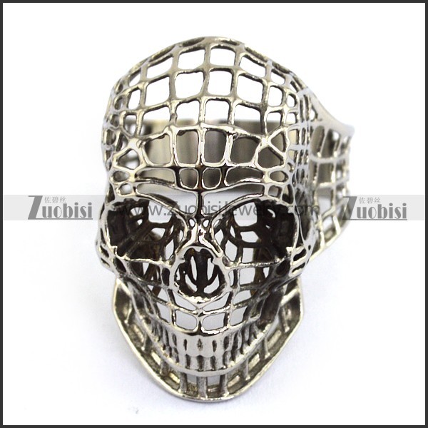 Silver Stainless Steel Hollow Skull Ring r003659