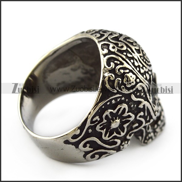 Clear Rhinestones Eyes Flower Skull Ring r004302