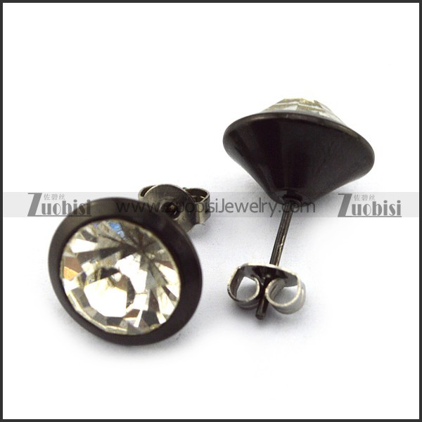 black stainless steel post earring with clear zircon e000888