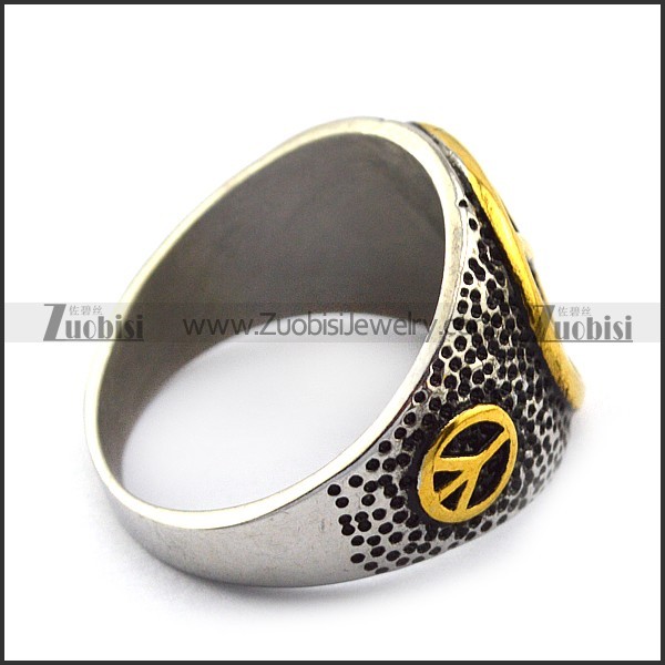 Vintage Casting Ring with Big Golden Peace Sign r004519