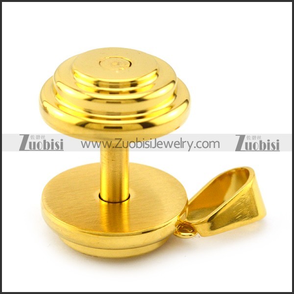 Big Yellow Gold Steel Dumbbell Pendant p004720