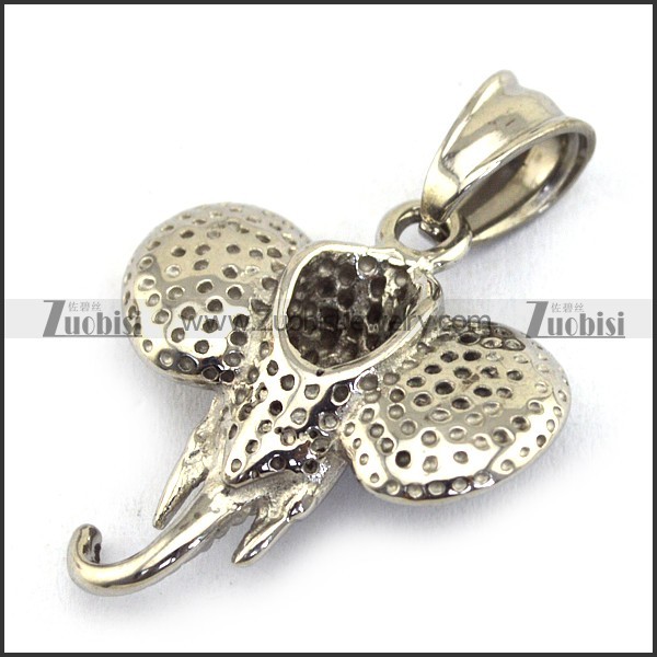 Silver Stainless Steel Elephant Head Pendant p003386
