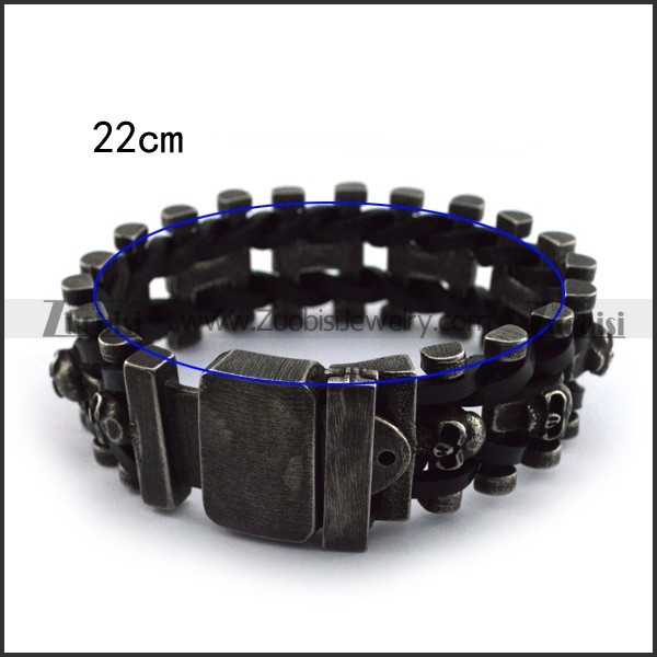 Antique Stainless Steel Skull Leather Bracelet b004614