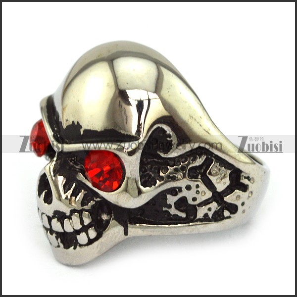 Red Eyes Stainless Steel skull Ring - JR090278
