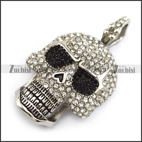 Skull Face Pendant full of Clear Rhinestones and 2 Black Rhinestones Eyes p004321