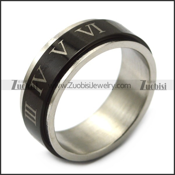 black roman numbers band spinner ring r005389