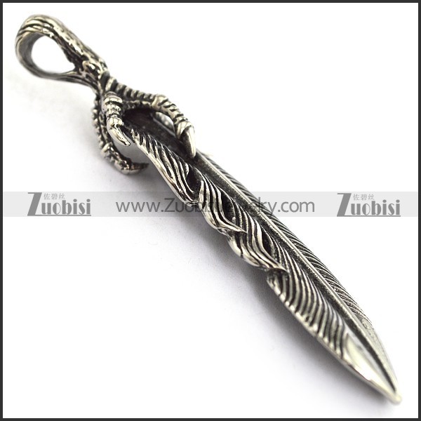 Stainless Steel Feather Pendant with Claw p003689