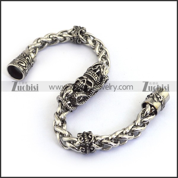 Two Skull Heads Wheat Bracelet b002738