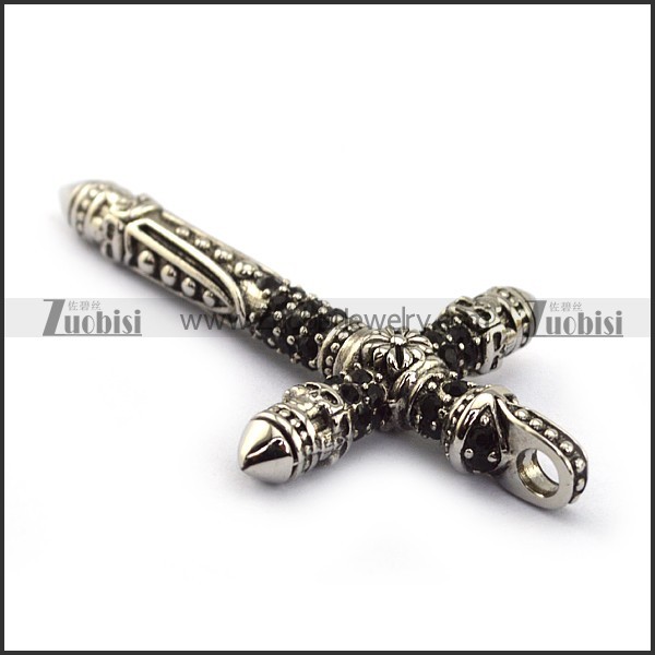 Punk Rhinestone Steel Cross Pendant p004374