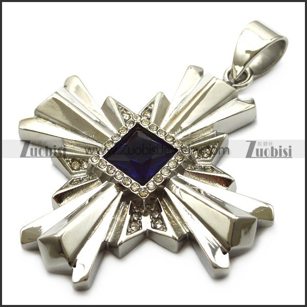 Big Rehinestone Cross Pendant with Blue Facted Stone p007041