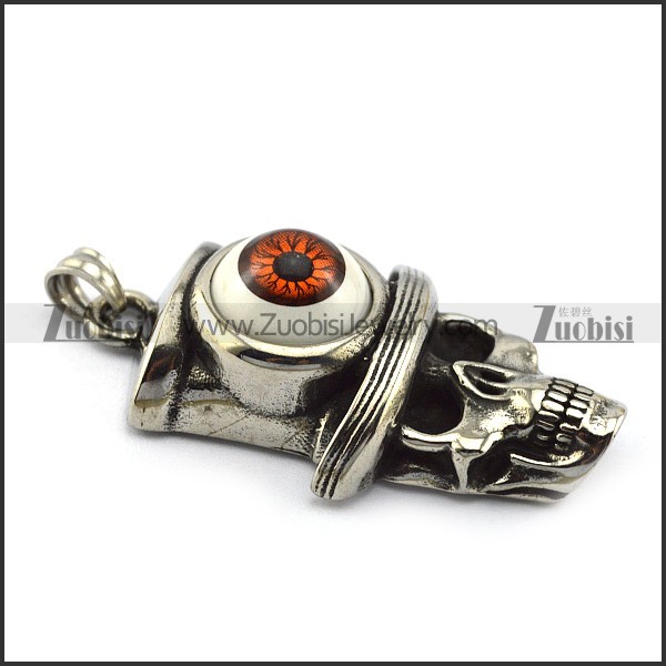 Brown Evil Eye Stainless Steel Cowboy Skull Pendant p005277