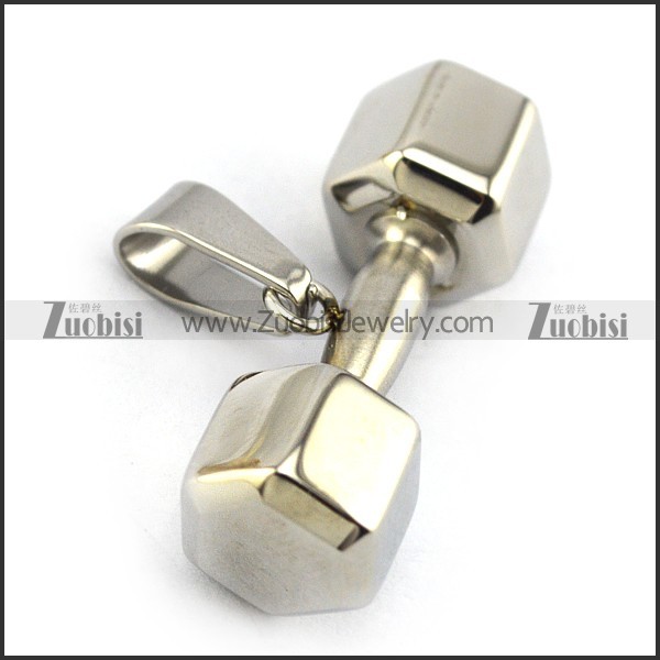 Silver Tone Unique Dumbbell Stainless Steel Pendant matching Chain for Mens p004569