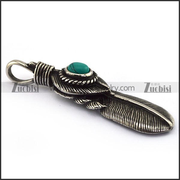 Retro Silver Stainless Steel Feather Pendant p002966