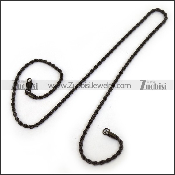 3mm Wide 20.4 Inch Black Twisted Rope Chain n001400