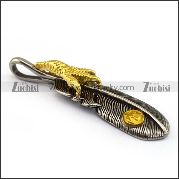 Retro Gold and Silver Steel Feather Pendant p002883