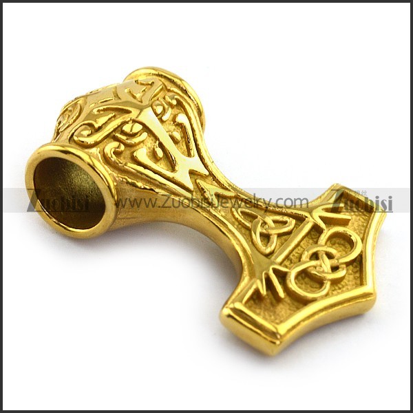 Shiny Gold Stainless Hammer Viking Pendant p004225