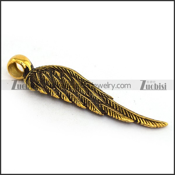 Retro Gold Stainless Steel Feather Pendant p003034