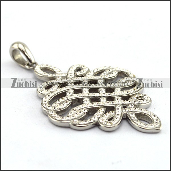 Clear Rhinestone Chinese Knot Pendant in Stainless Steel p003670