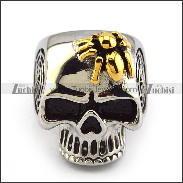 Gold Spider Steel Skull Ring r003963