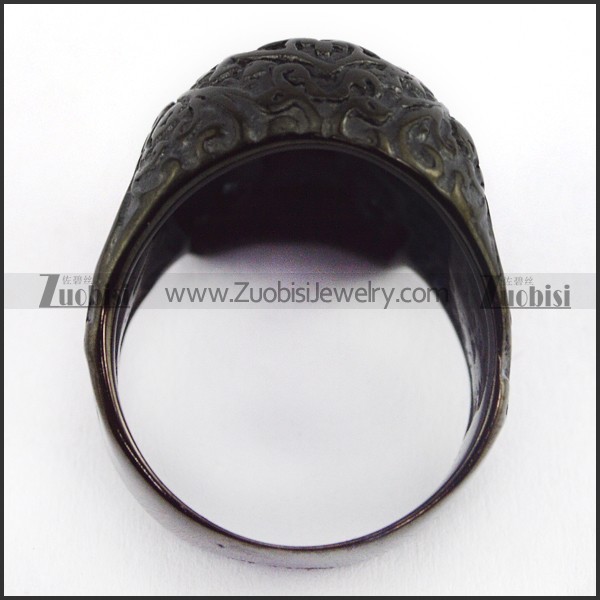 black cover flower skull ring for mens r001489