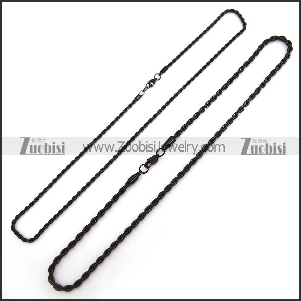 Black Round Twisted Rope Chain in 4mm Wide 51cm Long n001401