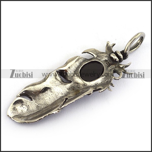 Vintage Feather Pendant with big Black Stone p003868