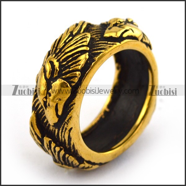 Vintage Gold Design Casting Wolf Ring r003701