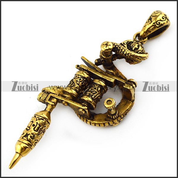 Vintage Gold Stainless Steel Tattoo Pendant p004810