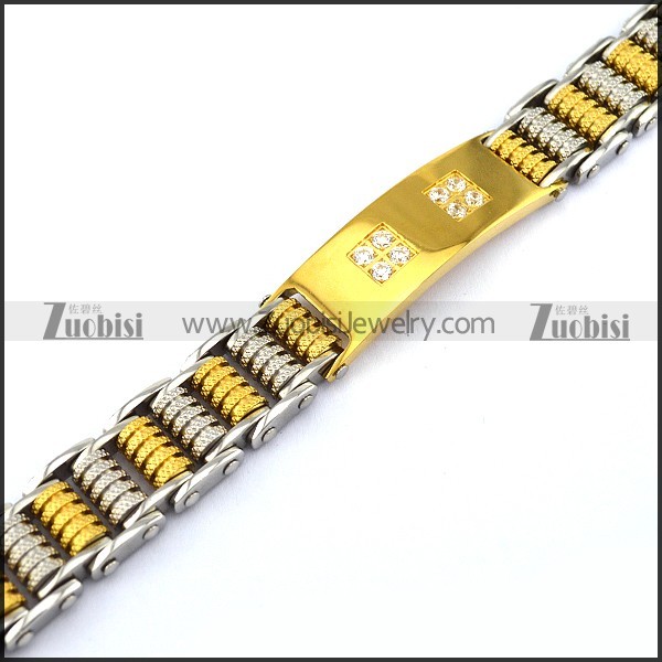 Silver and Gold Plated Steel Bike Bracelet with Squre Rhinestones b003998