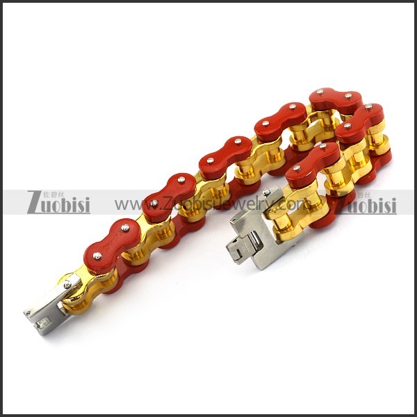 Inner Golden and Outer Red Bicycle Link Chain Bracelet b005114