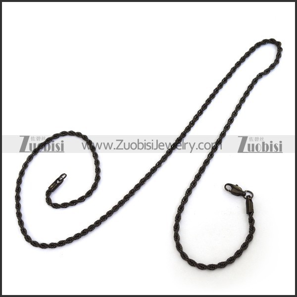 3mm Wide Black Twisted Rope Chain in 56cm Long n001402