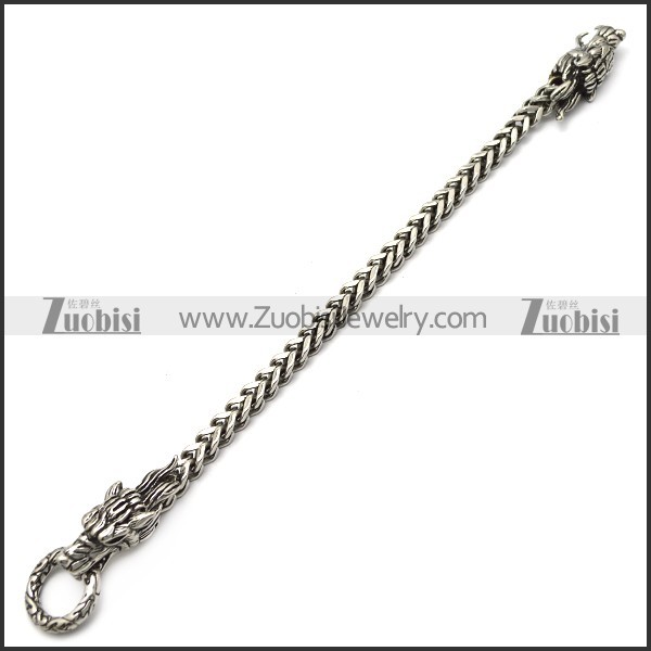 Stainless Steel Casting Square Chain Bracelet with 2 Dragon Heads b007063