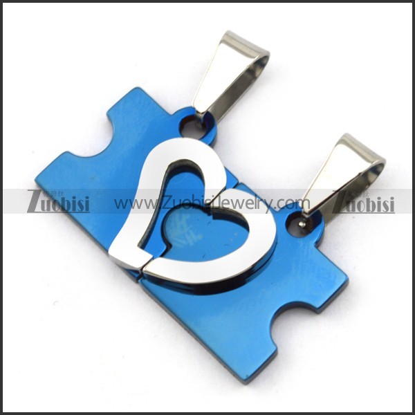 blue plated heart pendant for couples p001606