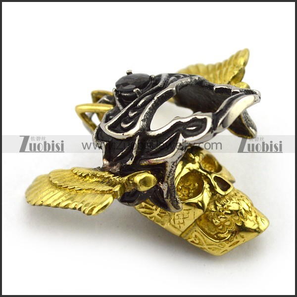 detachable skull head and gold wing pendant p002033