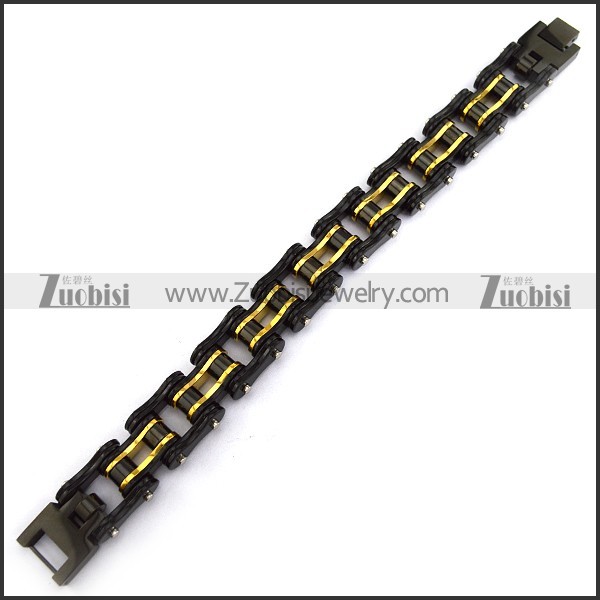 Motorcycle Chain Bracelet including One Inner Gold Layer and 3 Black Outer Layers b005363