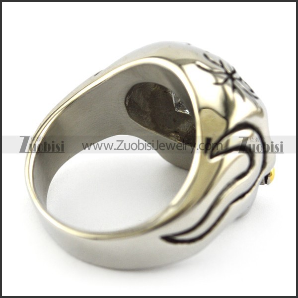 Solid Back Skull Ring with Zircon Eye and Tobacco Pipe r004914