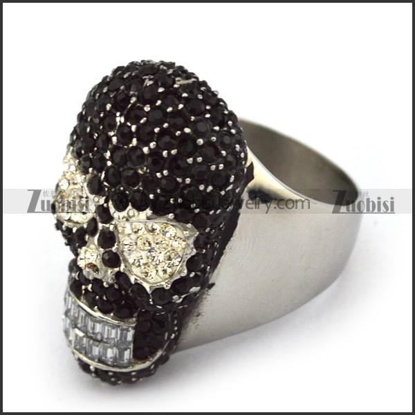 Black and Crystal Rhinestones Skull Ring for Women r003926
