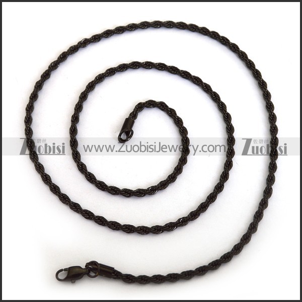 3mm Wide Black Twisted Rope Chain in 56cm Long n001402