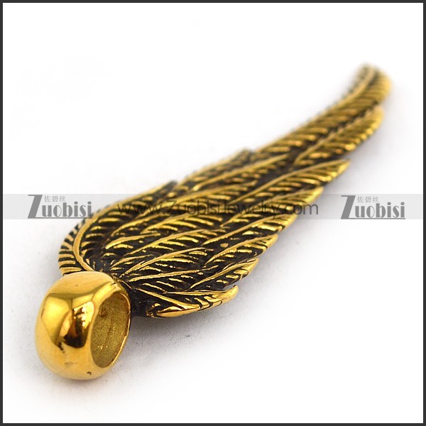 Retro Gold Stainless Steel Feather Pendant p003034