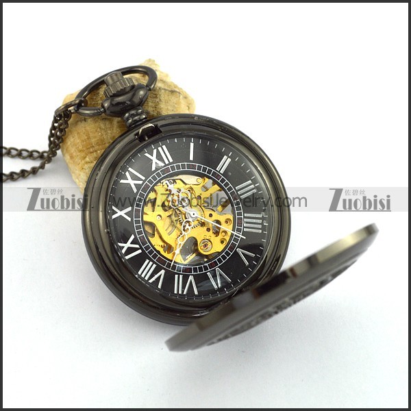 Gun Metal Tone Mechanical Pocket Watch pw000509