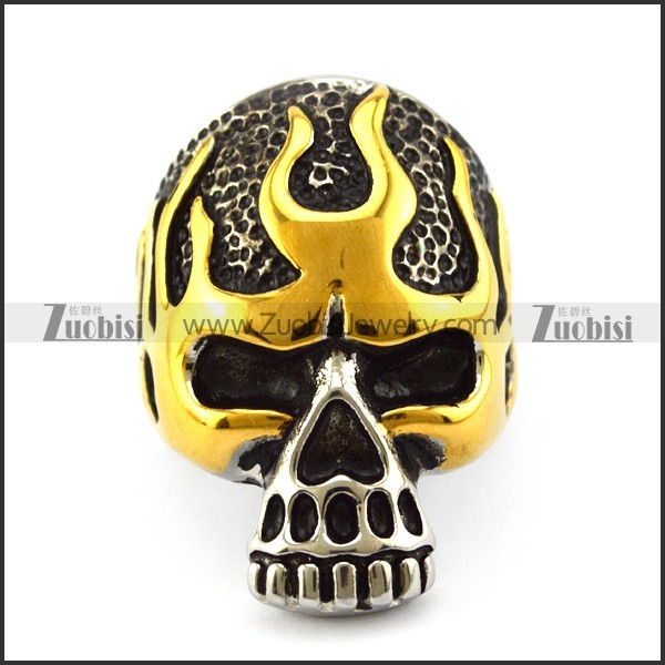 vintage gold blaze skull ring for motorcycle riders r004822