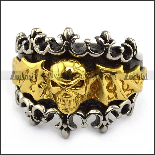 gold bat skull ring wth unique wing r001132